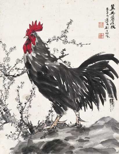 黄胄 壬子（1972年）作 雄鸡图 镜心